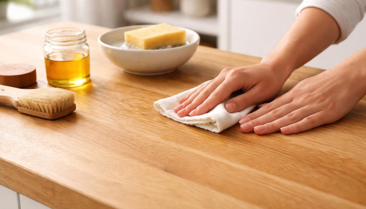 découvrez nos conseils pour entretenir votre plan de travail en bois efficacement, afin de le préserver et éviter qu'il ne s'abîme avec le temps.